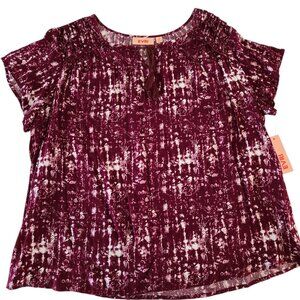 EVRI Purple Tie-Dye Peasant Top | Short Sleeve Boho Blouse | Size 1X NWT